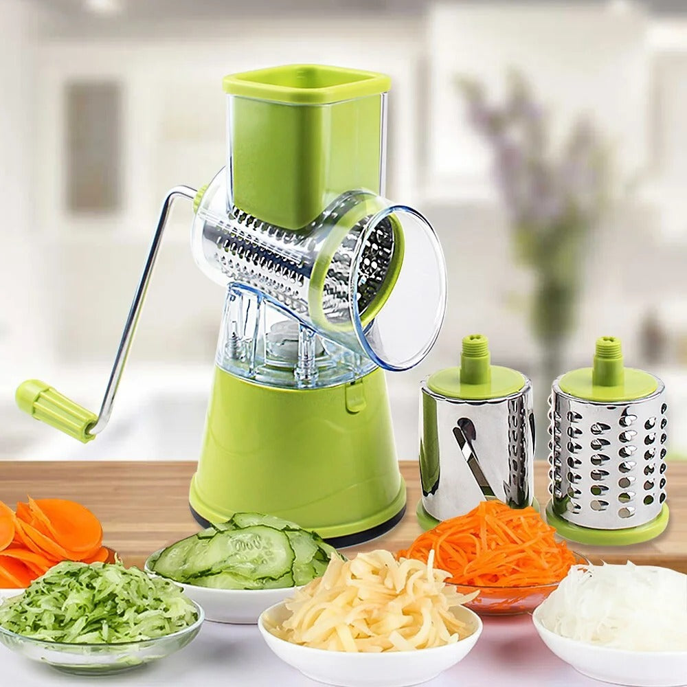 Manual 3‑in‑1 Vegetable Cutter & Drum Grater